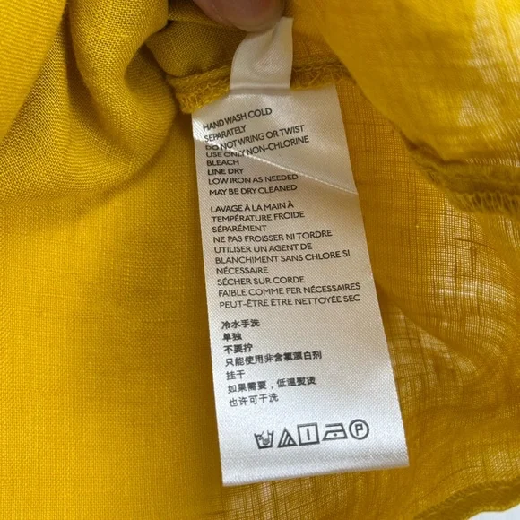 Anthro Maeve Magritte Linen Puff Sleeve Button Font Blouse Size 2 Yellow Gold - Picture 9 of 12